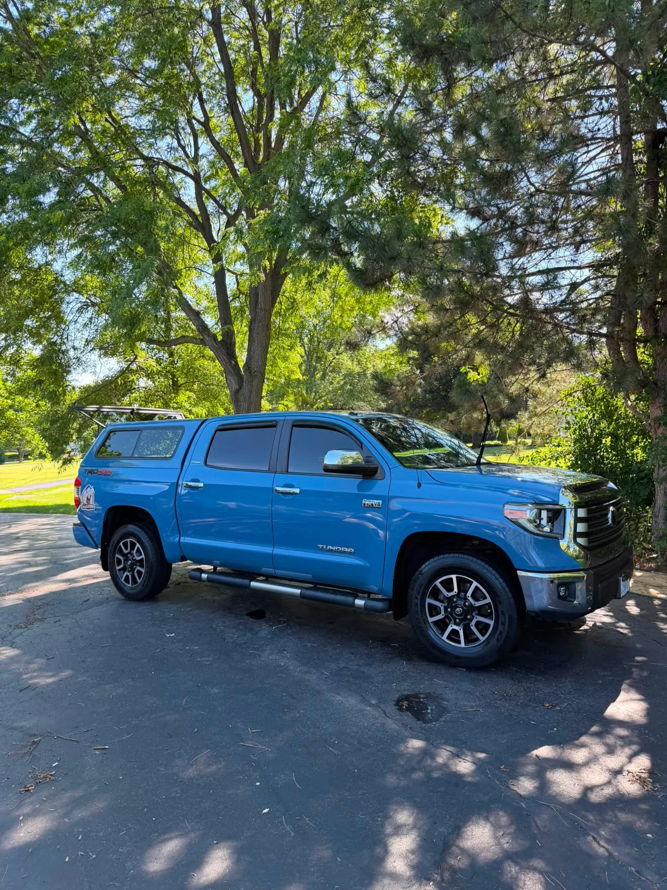 Blue Toyota pickup truck after detailing
